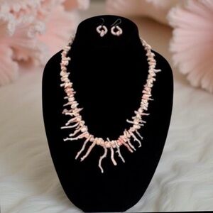 Vintage Angel Skin Coral Branch Necklace & Earrings | Sterling Silver Accents